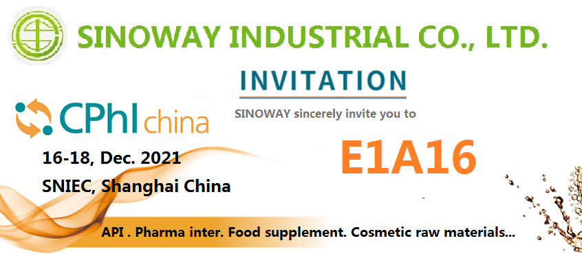 Sinoway vous invite sincèrement à visiter notre stand E1A16 au CPhI China 2021
